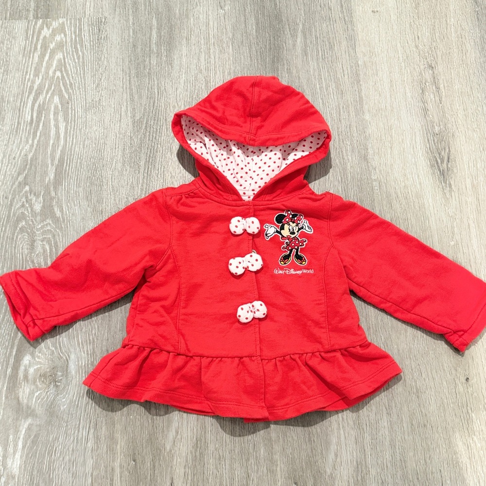 Disney Parks Minnie Mouse Red Hooded Ruffle Jacket Walt Disney World Baby 12M